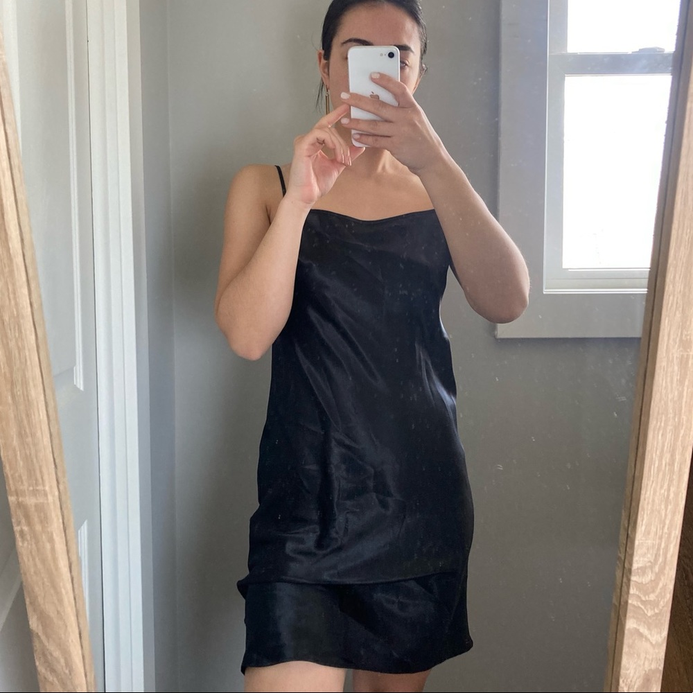 Black silky slip dress